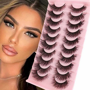 Lashes False Eyelashes 10 Pairs 20mm Cat Eye Faux Mink Lashes Fluffy Wispy D Curl Volume Pestanas