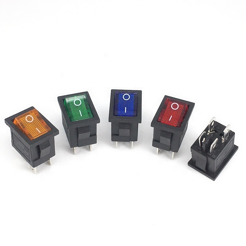 KCD1 rocker switch 4pins 2files with LED indicator 21*15mm on/off 10A250VAC LED switch