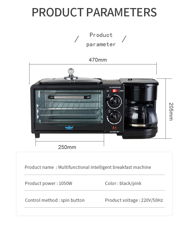 Multifunction Toaster Coffee Pot Oven Frying Pan Electric Breakfast Machine,Automatic  3 IN 1 Breakfast Maker