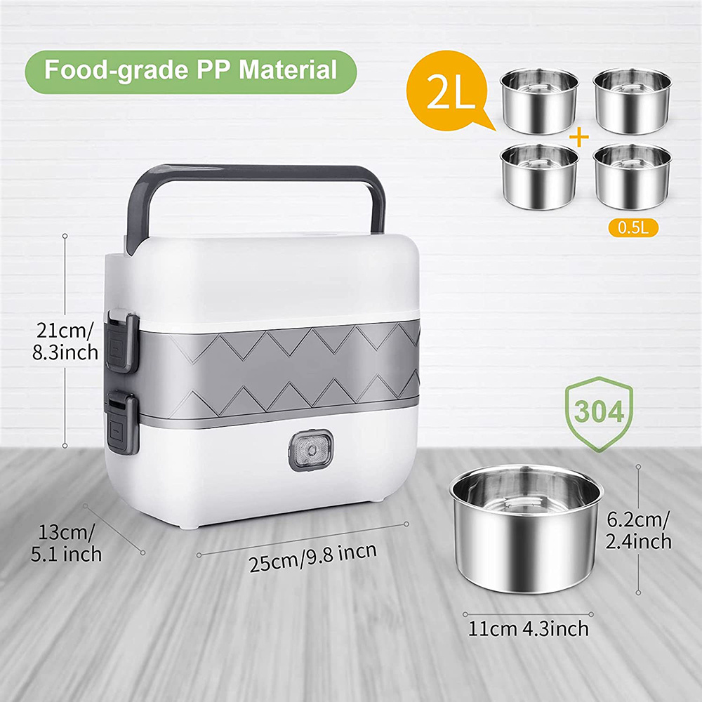 Home Office 200W Portable Heater Food Warmer Lunch Box,2 Layers Self Heating Electric LunchBox with 4 Stainless Steel Container