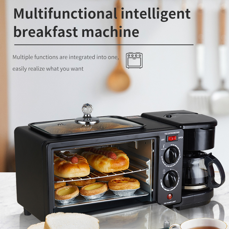 Multifunction Toaster Coffee Pot Oven Frying Pan Electric Breakfast Machine,Automatic  3 IN 1 Breakfast Maker