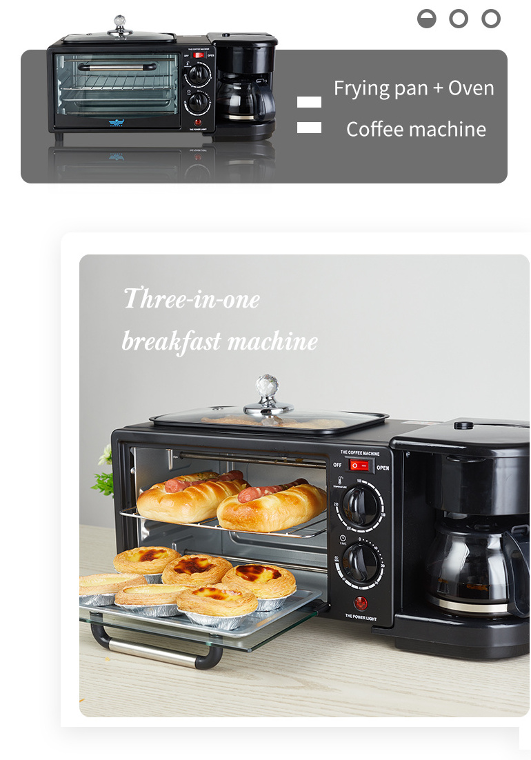 Multifunction Toaster Coffee Pot Oven Frying Pan Electric Breakfast Machine,Automatic  3 IN 1 Breakfast Maker