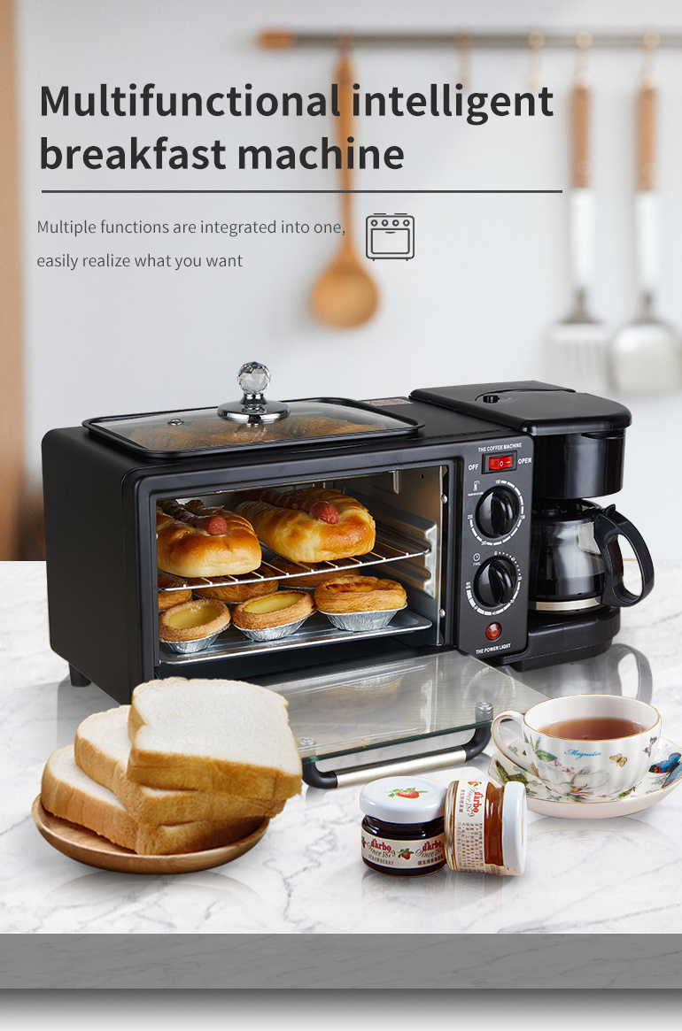 Multifunction Toaster Coffee Pot Oven Frying Pan Electric Breakfast Machine,Automatic  3 IN 1 Breakfast Maker