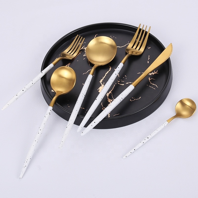 Wholesale New Portable Portugal Flatware Stainless Steel Gold Cutlery Set Dinner Knife Spoon Fork Teaspoon