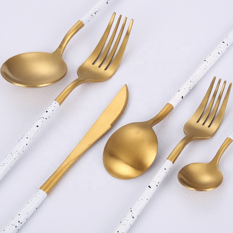 Wholesale New Portable Portugal Flatware Stainless Steel Gold Cutlery Set Dinner Knife Spoon Fork Teaspoon