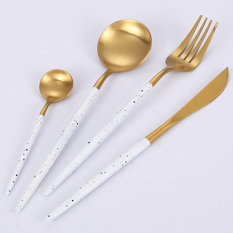 Wholesale New Portable Portugal Flatware Stainless Steel Gold Cutlery Set Dinner Knife Spoon Fork Teaspoon