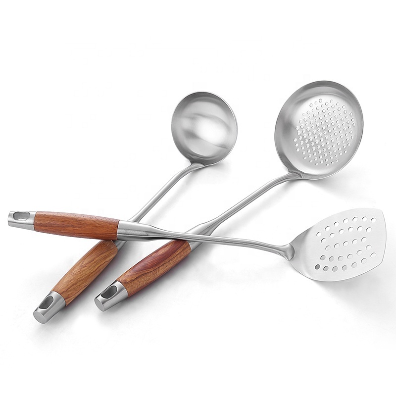 6pcs Stainless Steel Kitchen Utensils Cooking Tools Non-slip Heat Resistant Cookware Sets With Wooden Hand