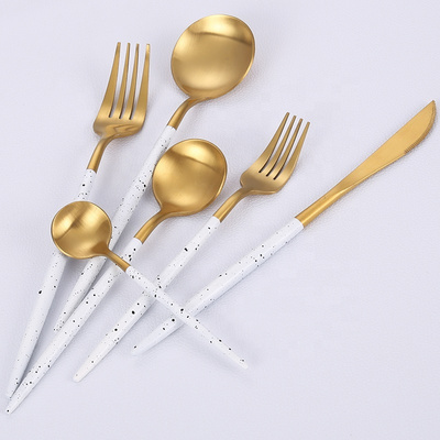 Wholesale New Portable Portugal Flatware Stainless Steel Gold Cutlery Set Dinner Knife Spoon Fork Teaspoon