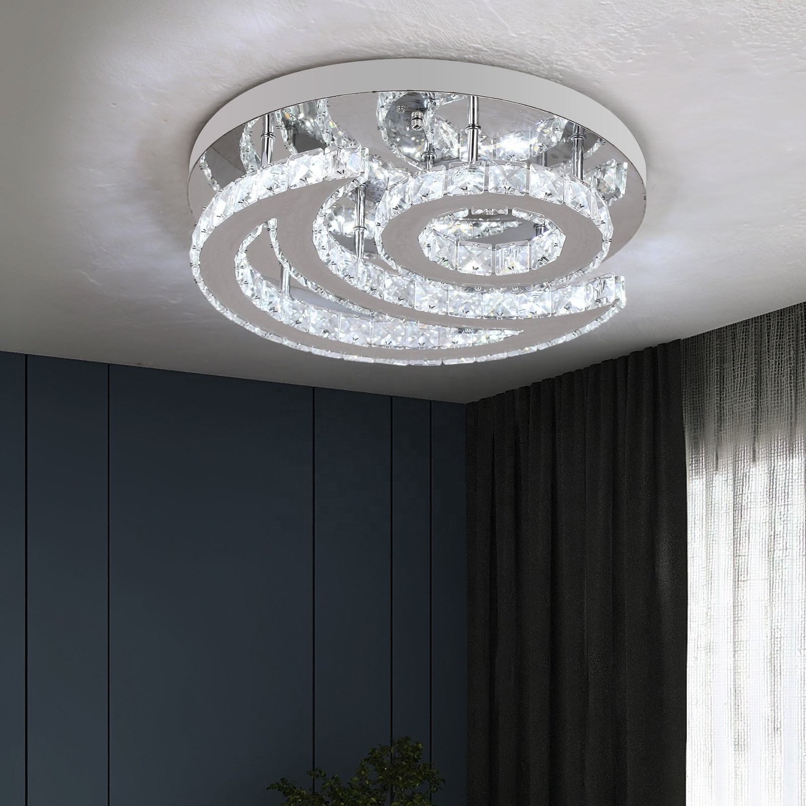 33W Sun Moon Surface Mounted Crystal Round Ceiling Lamp For Indoor Home Lighting