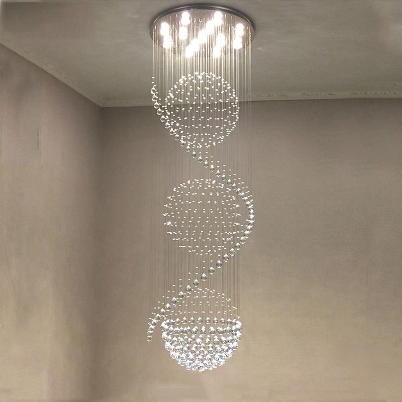 Modern Luxury High Ceiling Decorative LED Crystal K9 Rain Drop Chandeliers Stair Pendant Lights