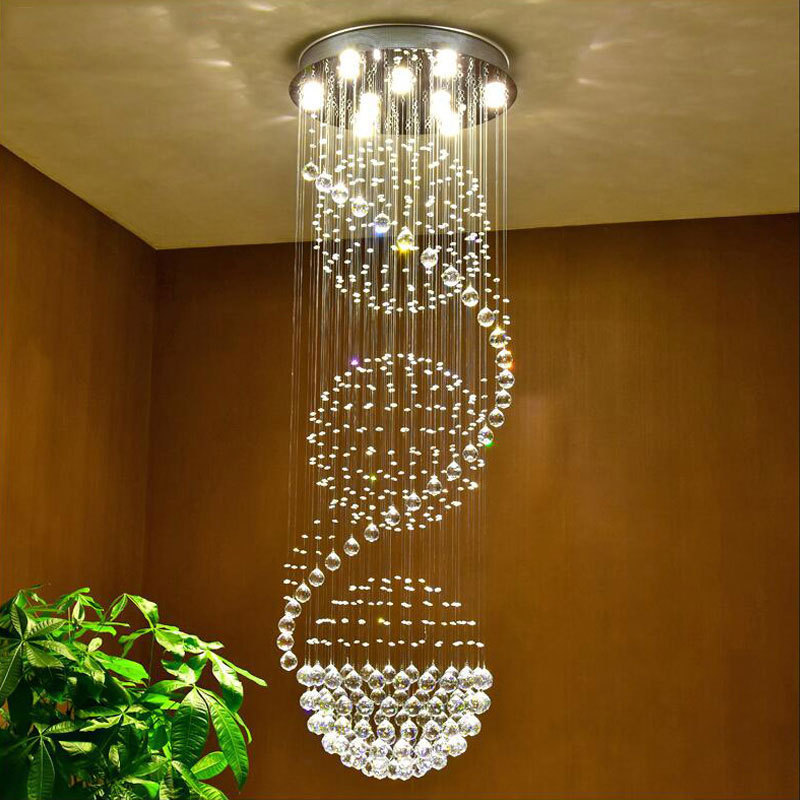 Modern Luxury High Ceiling Decorative LED Crystal K9 Rain Drop Chandeliers Stair Pendant Lights