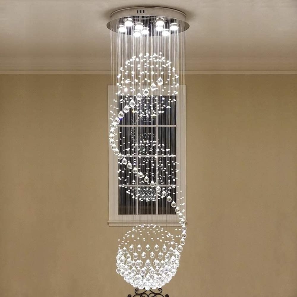 Modern Luxury High Ceiling Decorative LED Crystal K9 Rain Drop Chandeliers Stair Pendant Lights