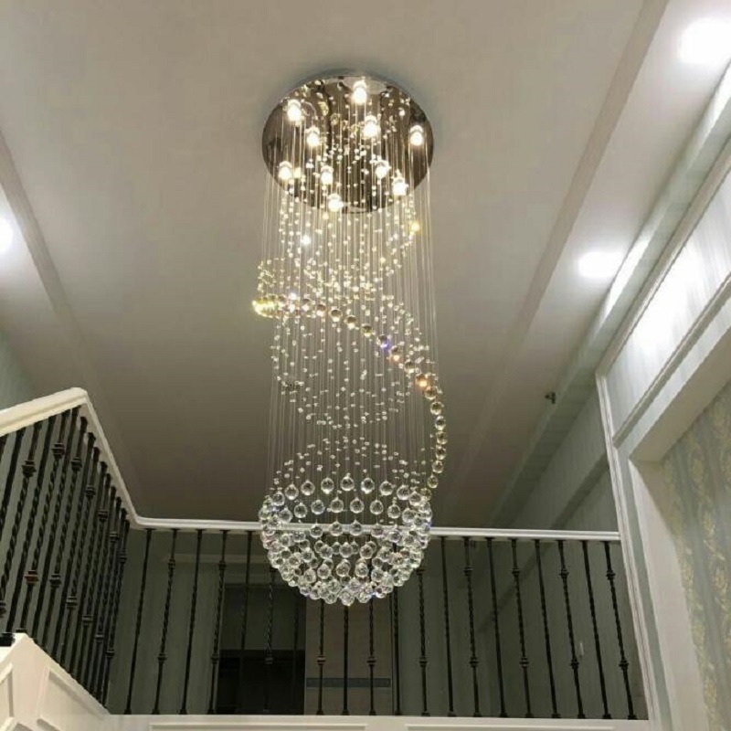 Modern Luxury High Ceiling Decorative LED Crystal K9 Rain Drop Chandeliers Stair Pendant Lights