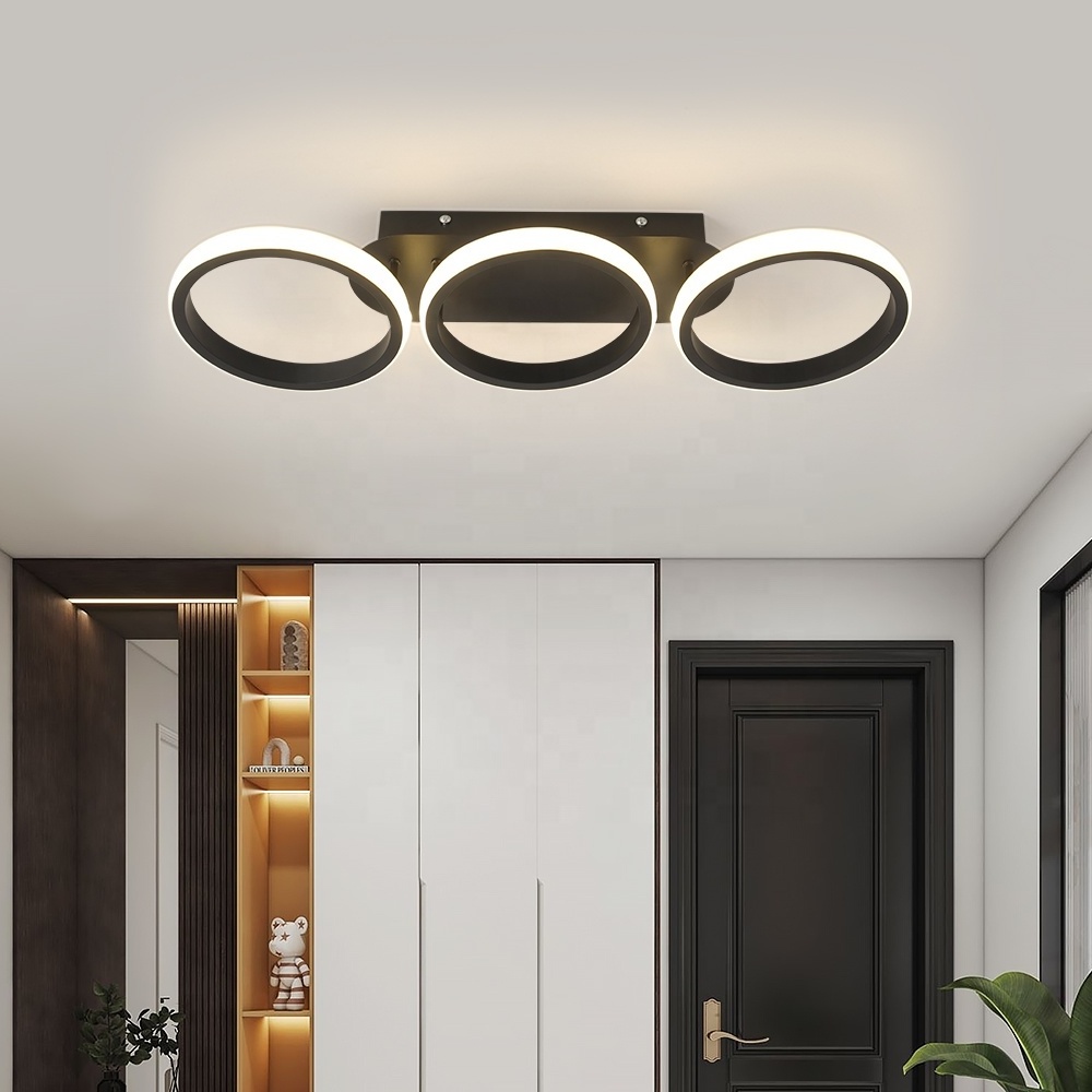 New Design Nordic Black 33W Round 3 Heads Flush Mount Led ceiling Light Fixture