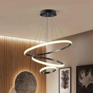 Modern  44W 3 Rings Aluminum Acrylic Led Black Ceiling Pendant Light For Home