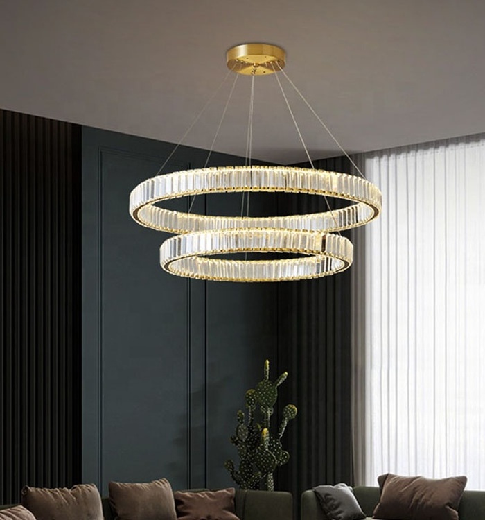 Modern Living Room 2 Round Circle Crystal Chandelier Pendant Light For Dining Table