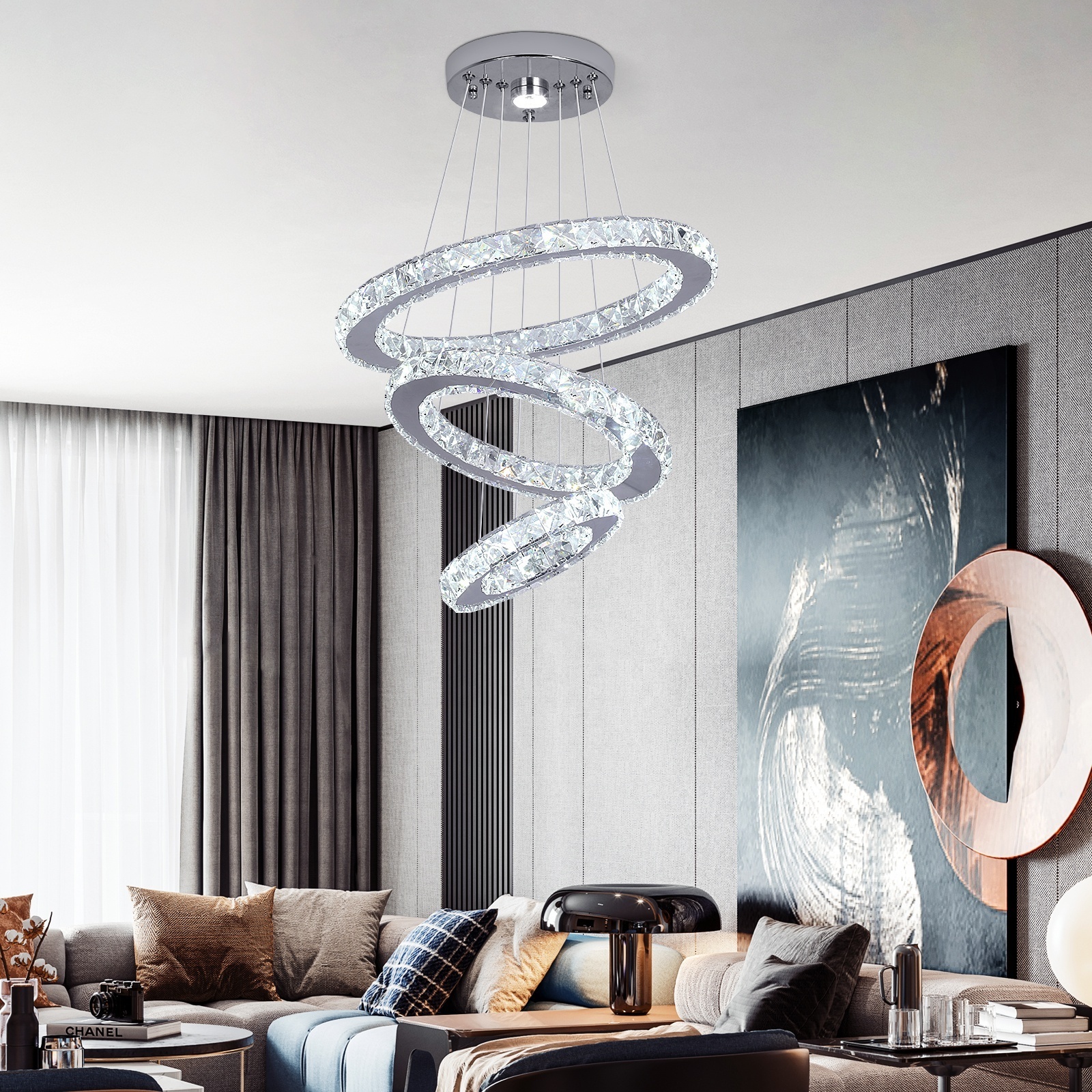 3 Ring Shape Modern Clear K9 Crystal Chandeliers Ceiling Luxury Pendant Light Fixture