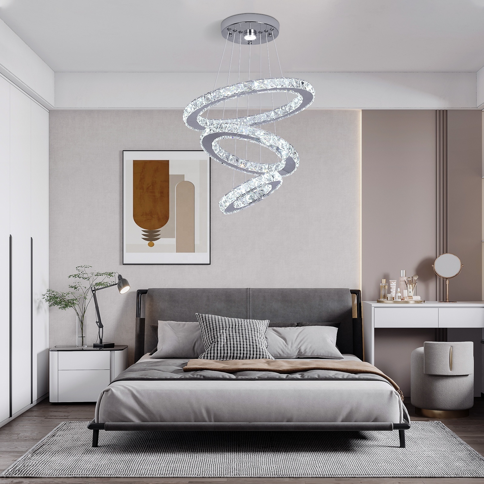 3 Ring Shape Modern Clear K9 Crystal Chandeliers Ceiling Luxury Pendant Light Fixture