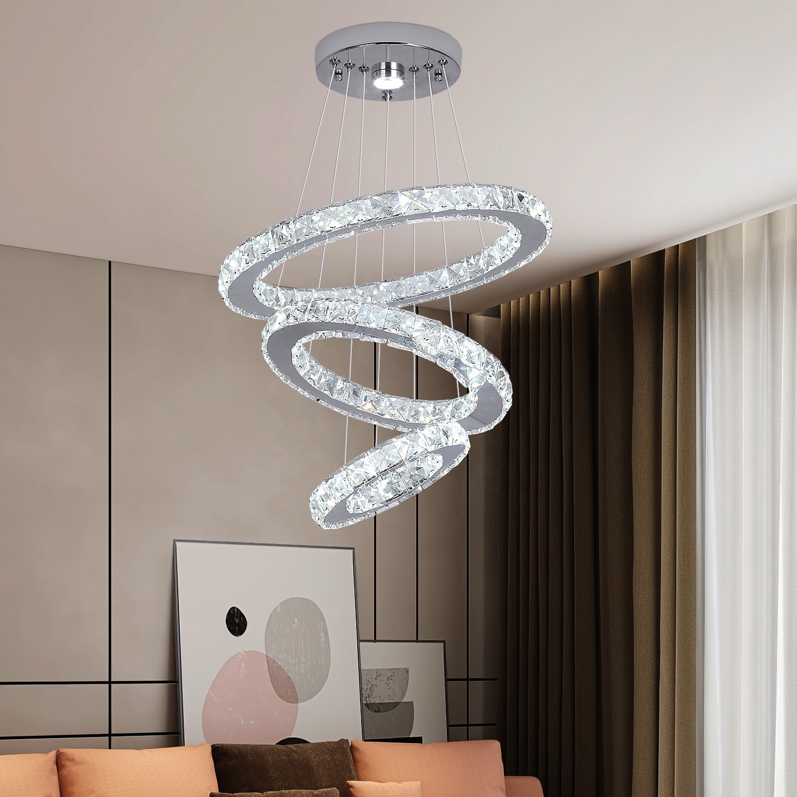 3 Ring Shape Modern Clear K9 Crystal Chandeliers Ceiling Luxury Pendant Light Fixture