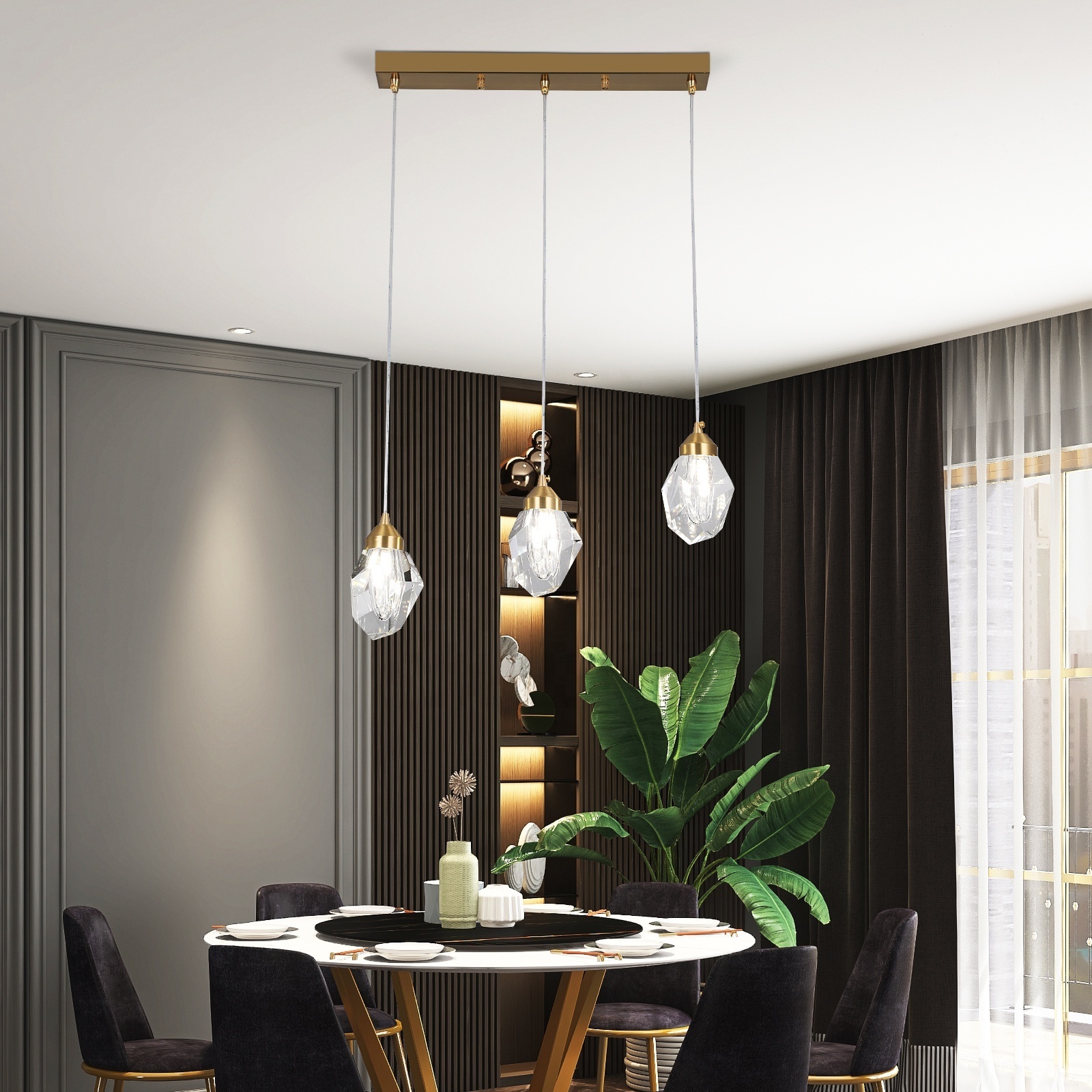 Modern Crystal Chandelier Copper Lamp LED Crystal Ball Light Fixture for Home Kitchen Decoration