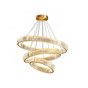 Modern Crystal Chandelier Ceiling Light Fixture LED  Adjustable Copper 3 Rings Chandeliers Lights