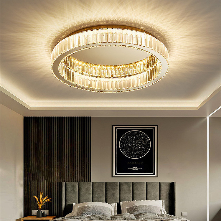 Round LED Ceiling Light Indoor Hotel Living Room Luxury Gold Crystal Ceiling Lamp