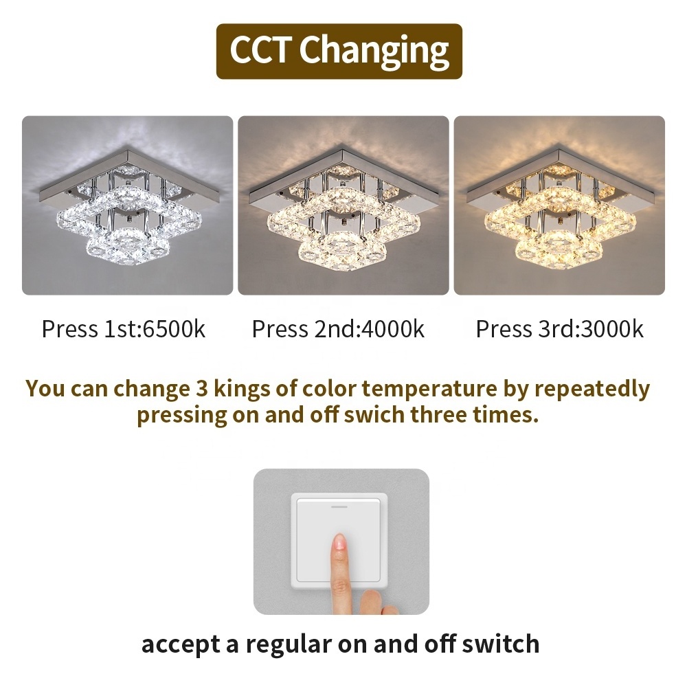 24W White Warm Modern Flush Mount Led Corridor Bedroom Ceiling Lights With K9 Crystal