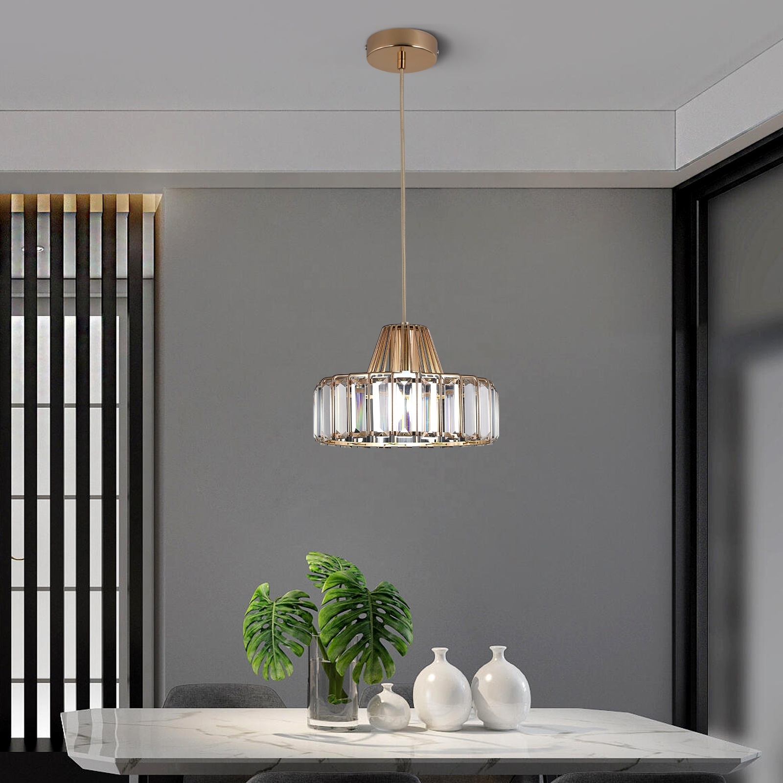 E27 E26 Minimalist Crystal Chandeliers Pendant Light Kitchen Island Gold Black