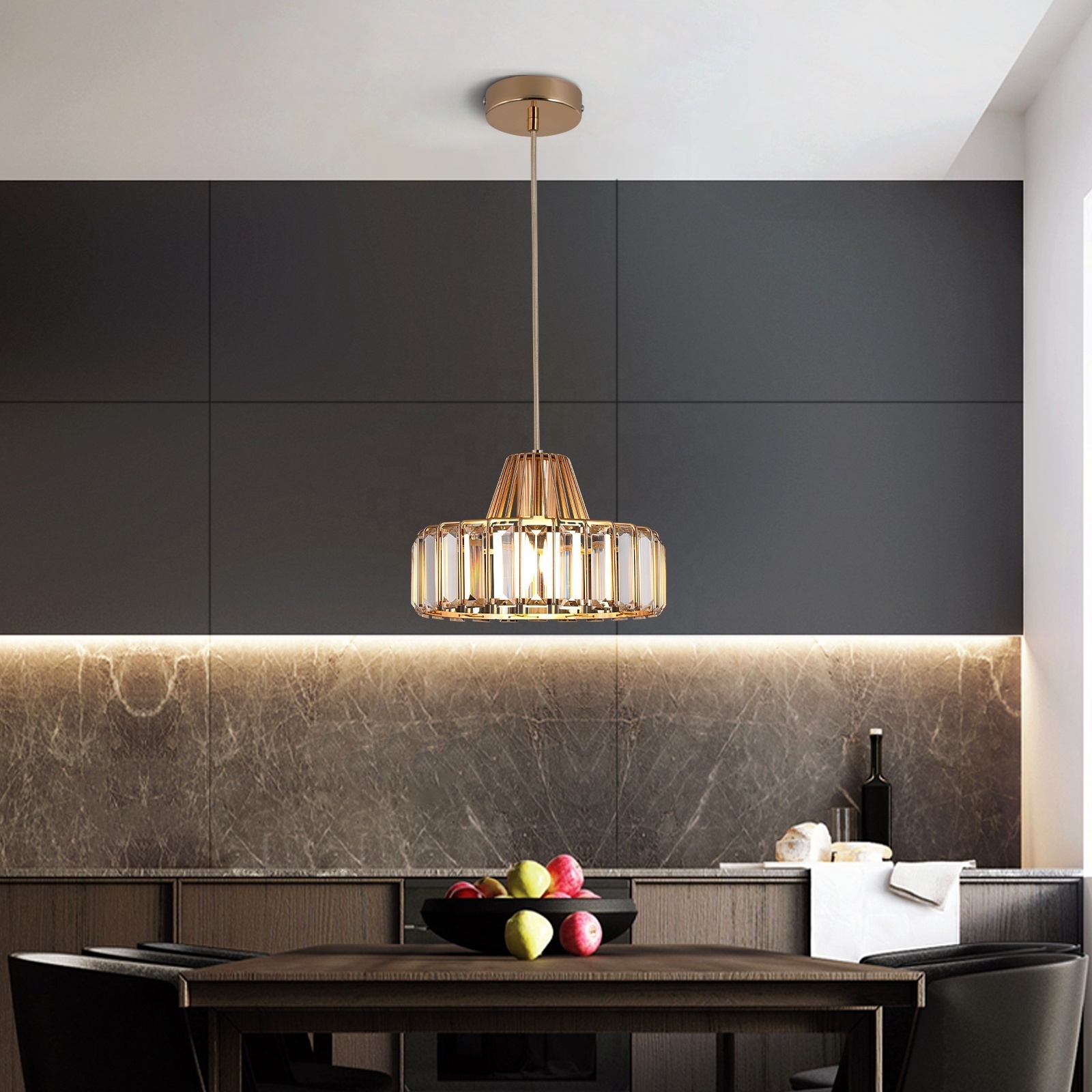 E27 E26 Minimalist Crystal Chandeliers Pendant Light Kitchen Island Gold Black