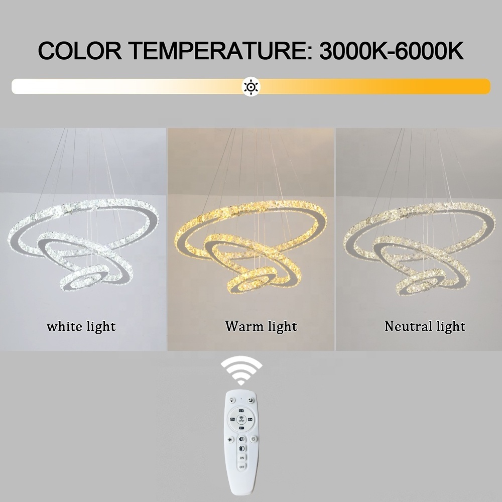 Dimmable Remote Bar Hotel Home Crystal Chandelier Ceiling Light For Living Room