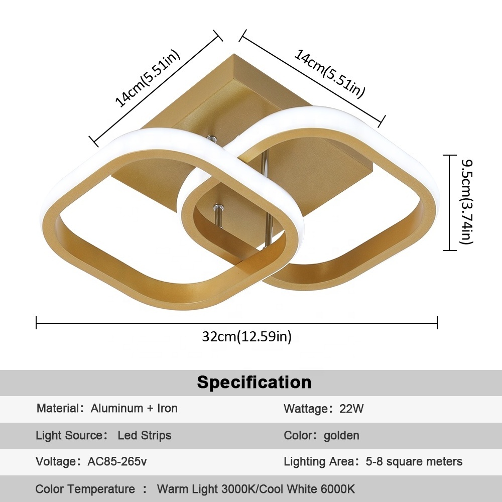 Surface Mounted 22W Gold Led Ceil Light For Home Ceiling Hallway