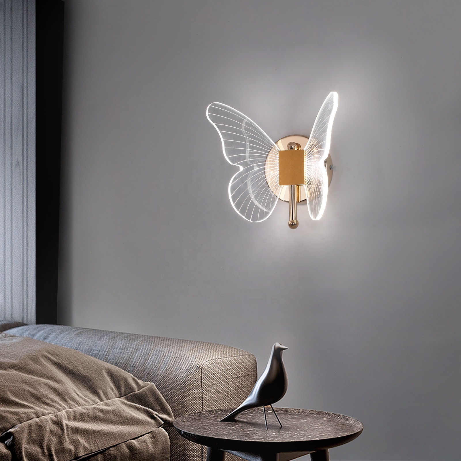 Butterfly Led Wall Lamp Bedside Hallway Design Wall Decor Light For Bedroom Hotel