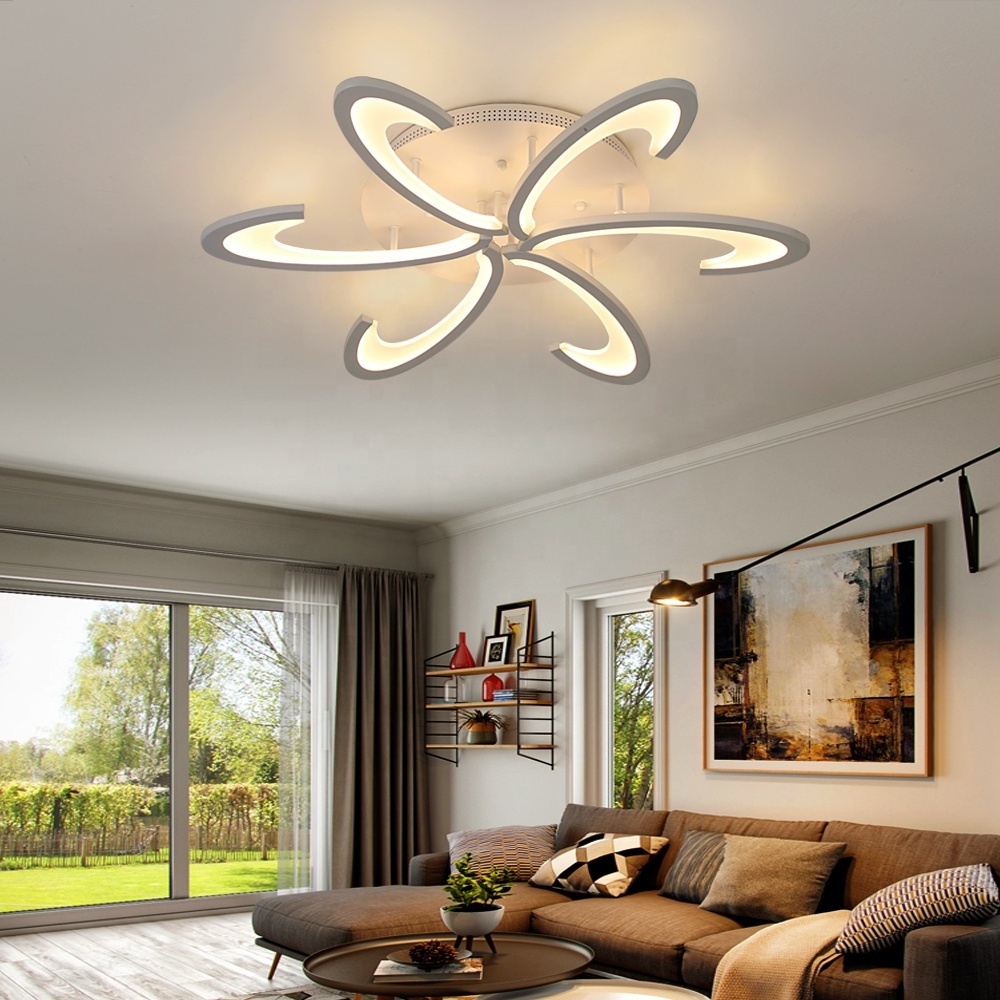 6 Heads Acrylic Changeable Led Ceiling Light Fixture With Remote Control For Bedroom