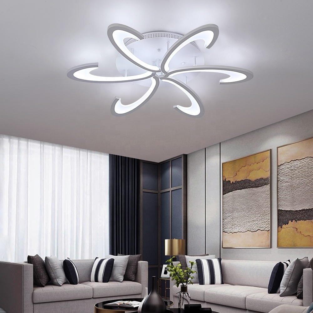 6 Heads Acrylic Changeable Led Ceiling Light Fixture With Remote Control For Bedroom