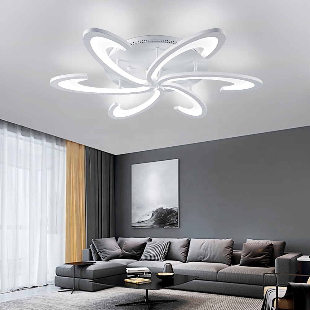 6 Heads Acrylic Changeable Led Ceiling Light Fixture With Remote Control For Bedroom