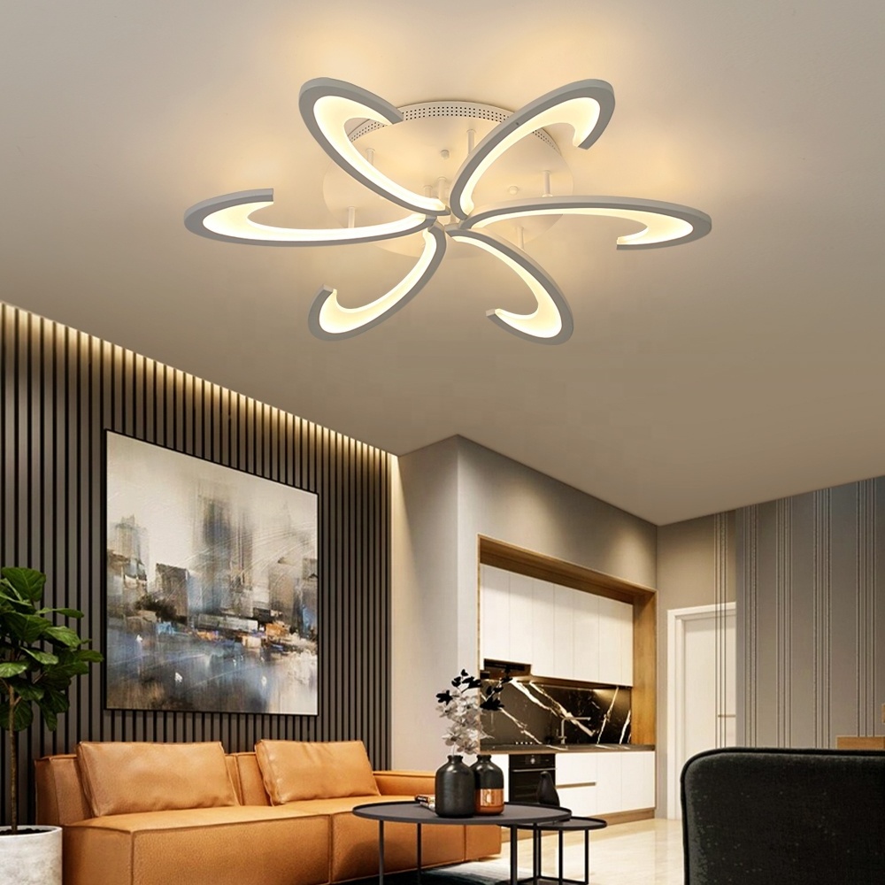 6 Heads Acrylic Changeable Led Ceiling Light Fixture With Remote Control For Bedroom