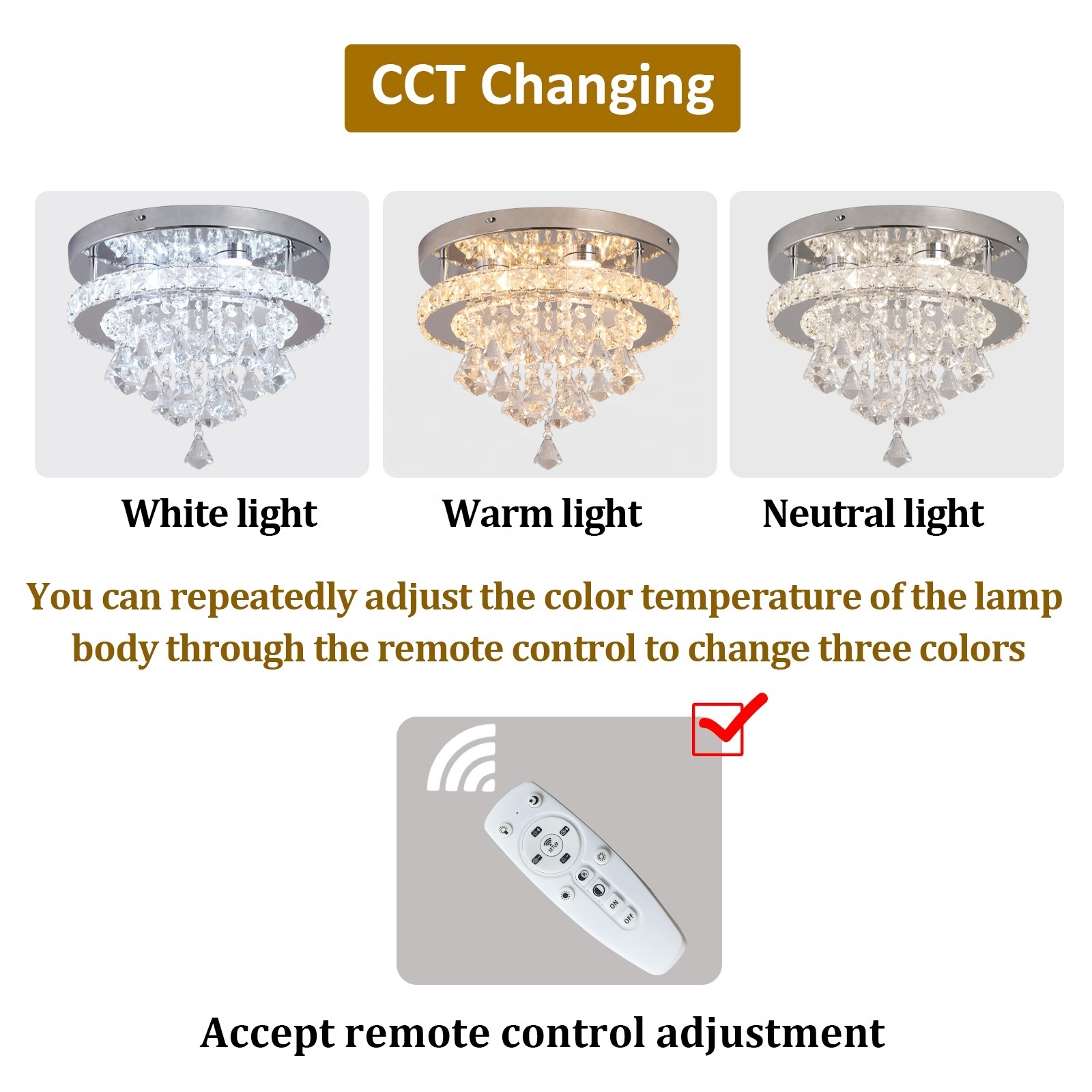 Dangle Crystal Remote Control Smart Flush Mount Led Ceiling Home Lighting For Bedroom