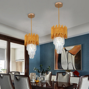 Golden Indoor Kitchen Island Crystal Lamparas Pendant Chandelier Ceiling Light