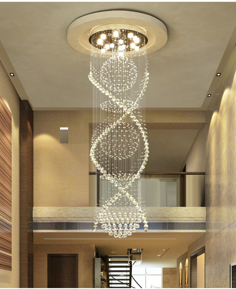 Modern Crystal Ceiling Lamp Devices Hotel Villa Double Spiral Crystal Chandelier light