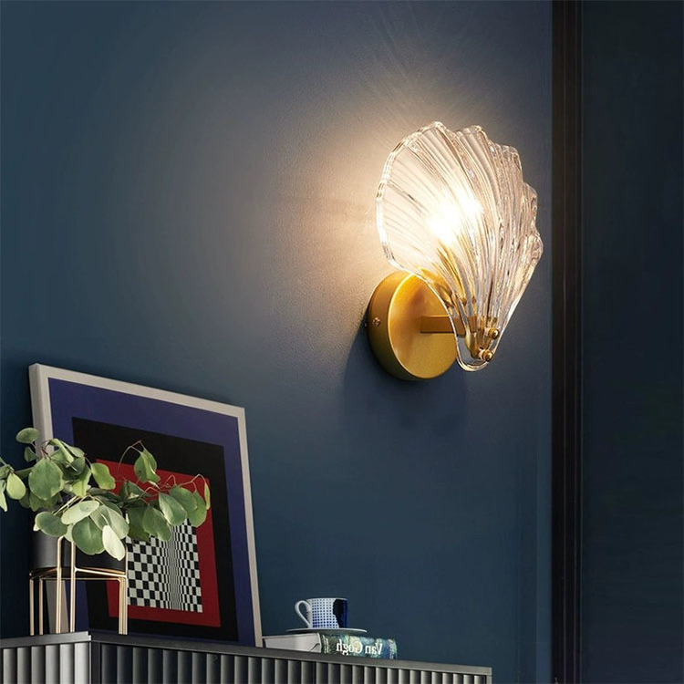 OEM Modern Nodric Design Sea shell Golden Lamp  Glass E14 Led sconces wall lights for home wall