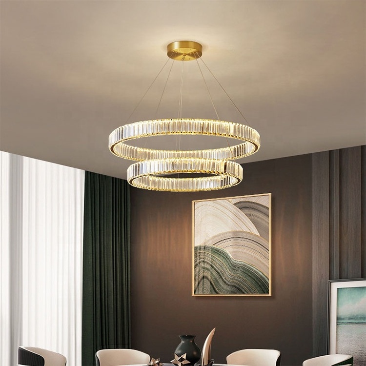 Modern Living Room 2 Round Circle Crystal Chandelier Pendant Light For Dining Table