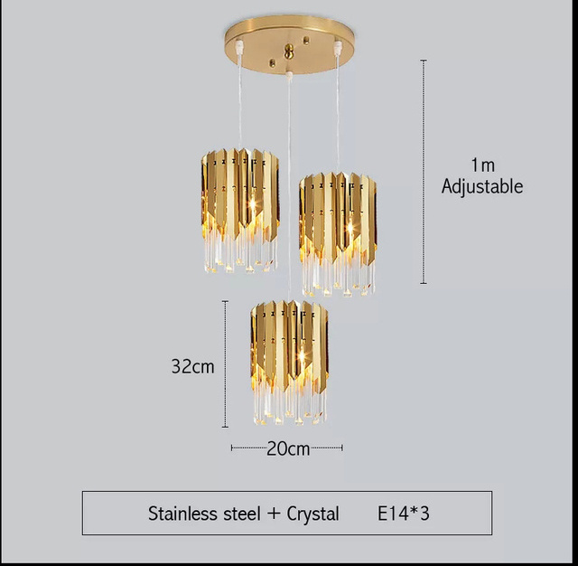 Luxury Gold Stainless Steel Chandelier K9 Clear Crystal LED Modern Pendant Light