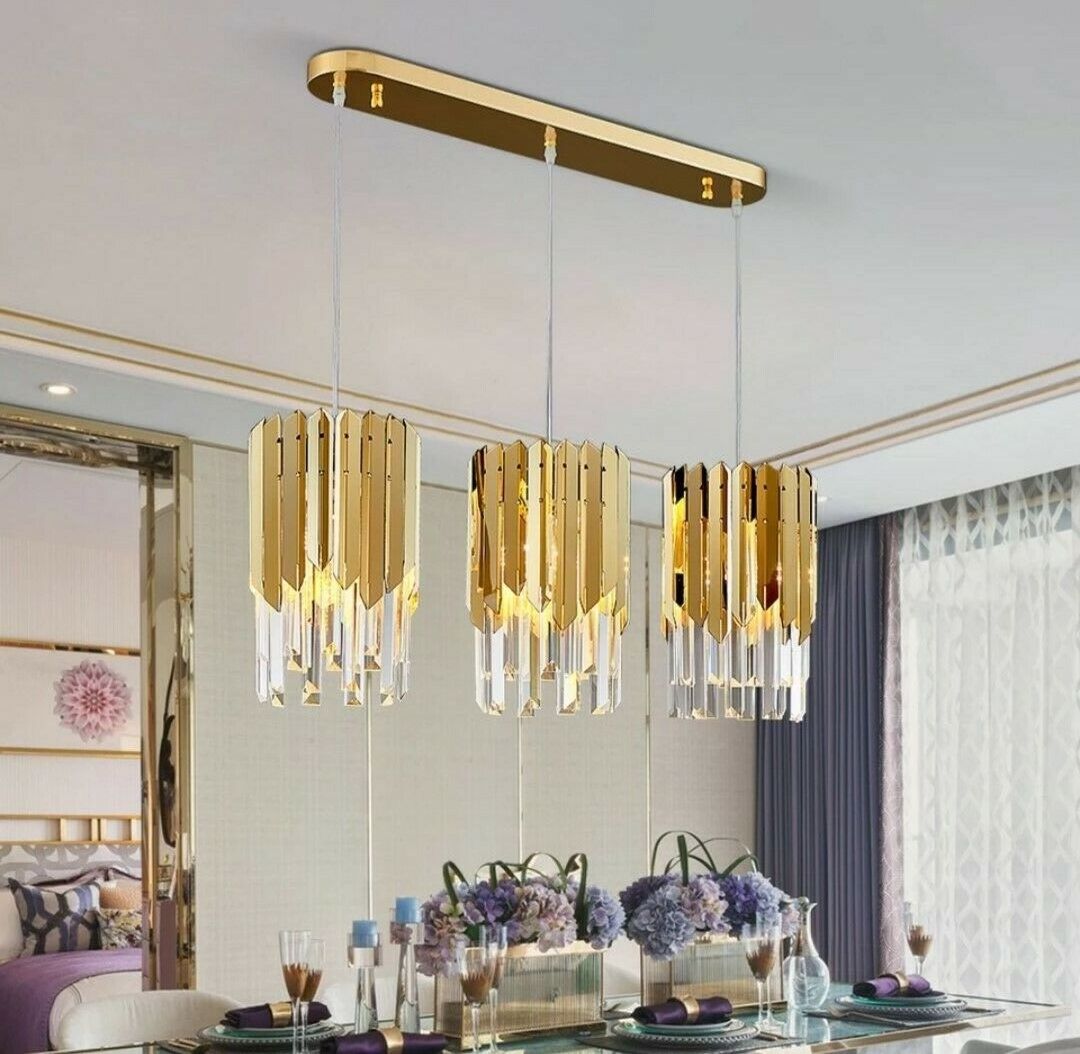 Luxury Gold Stainless Steel Chandelier K9 Clear Crystal LED Modern Pendant Light