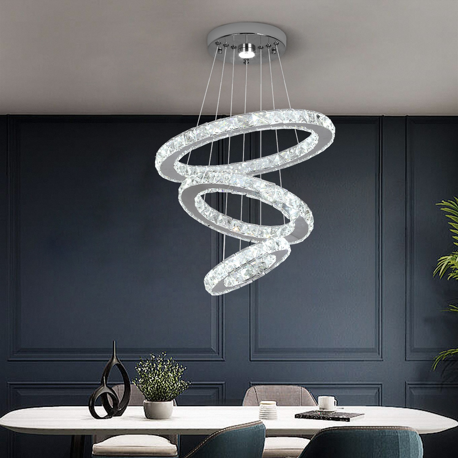 Modern Home 47W Crystal Lighting Round Hanging Lamps Remote 3 Ring Chandeliers And Pendant Lights