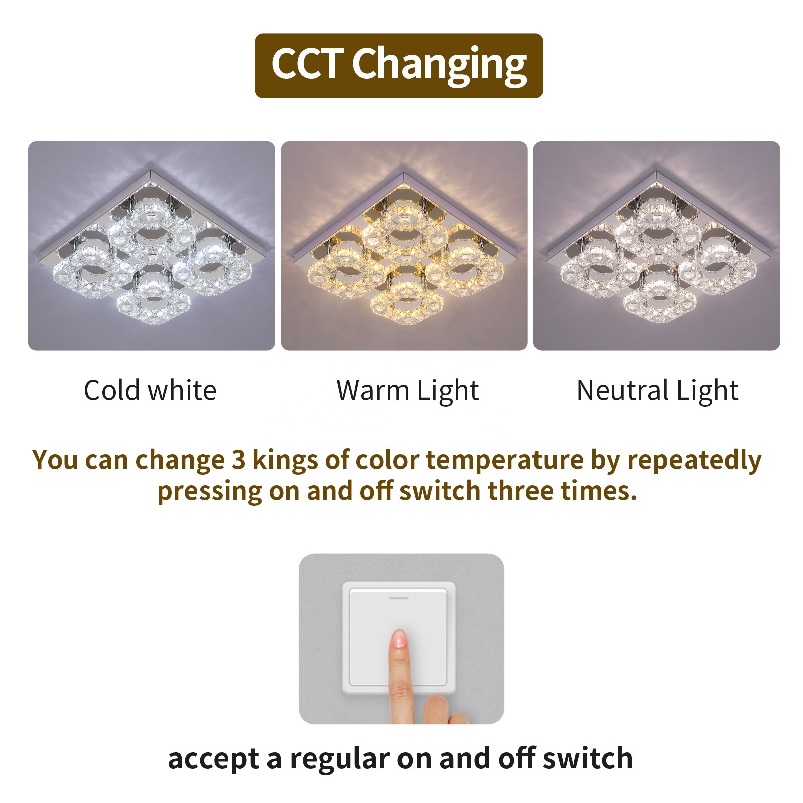 28W Remote Control 3 Colors Chrome Crystal LED Living Room Ceiling Light Fixture For Home Apartment Loft