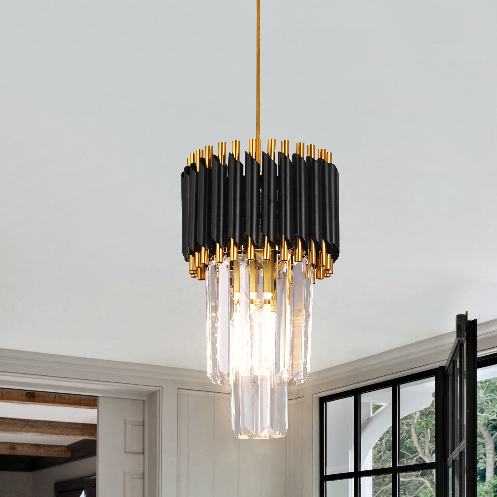 Apartment Simple Modern Light Luxury Hanging 2 Tier Capiz Chandelier For Living Room Restaurant