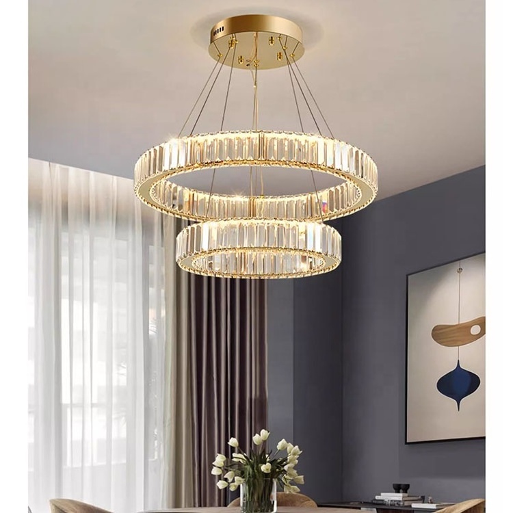 Modern Living Room 2 Round Circle Crystal Chandelier Pendant Light For Dining Table