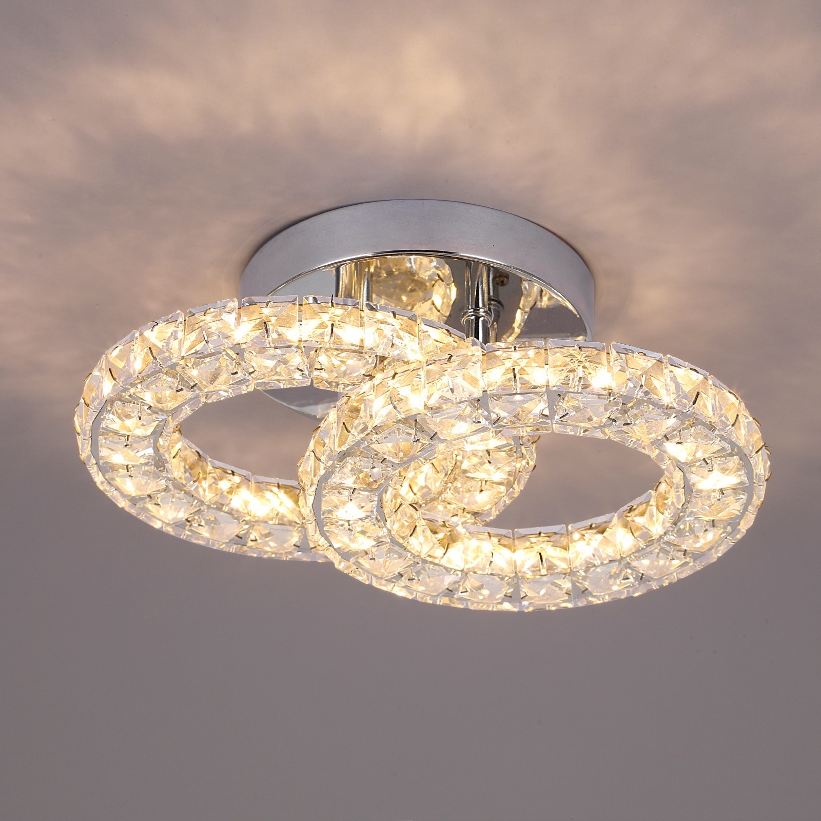 18W Bedroom 2 Rings Balcony Led Flush Mount Ceiling Light Fixtures Changeable CCT 3 Colors