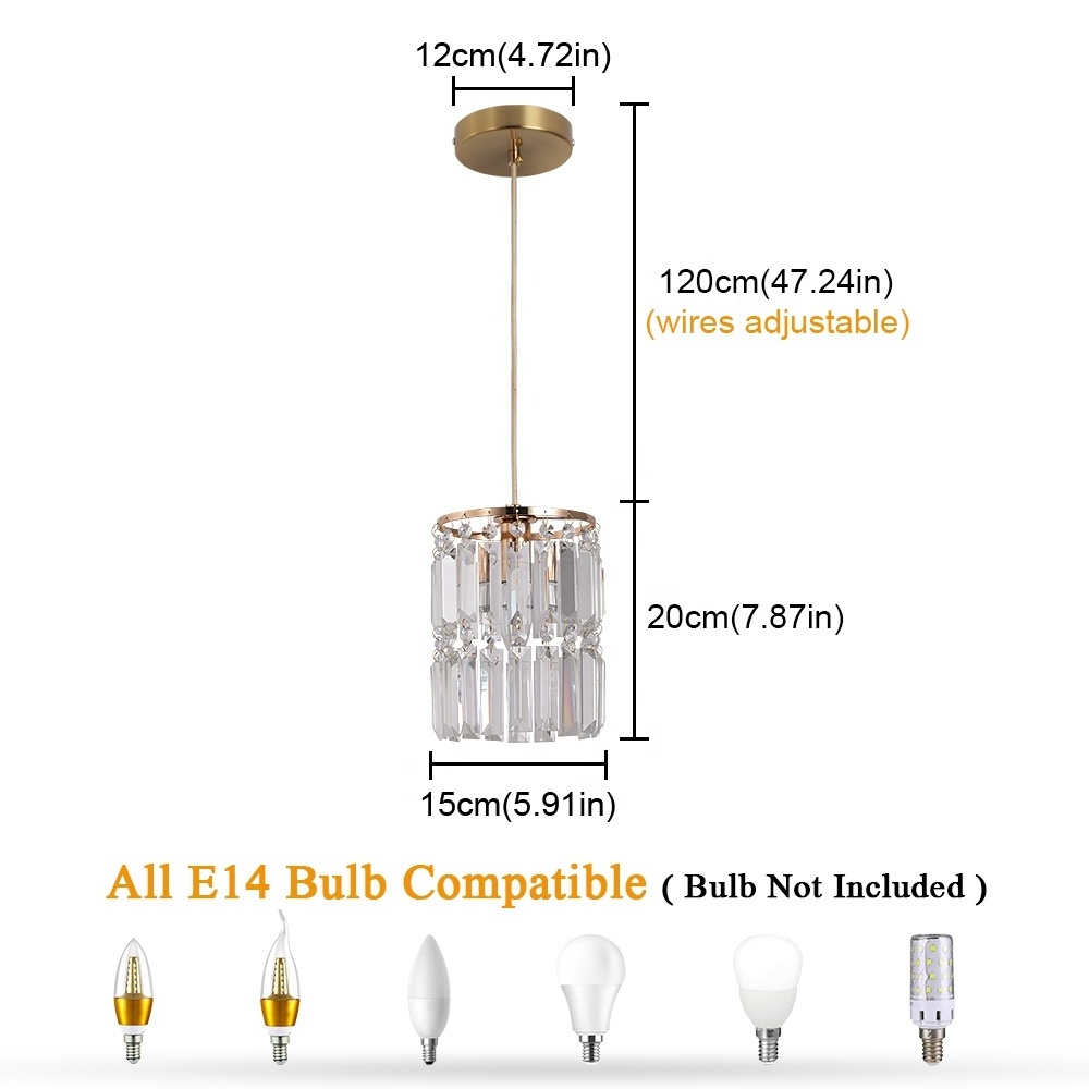 Modern Gold hanging White Clear Crystal LED Modern Single Pendant Light