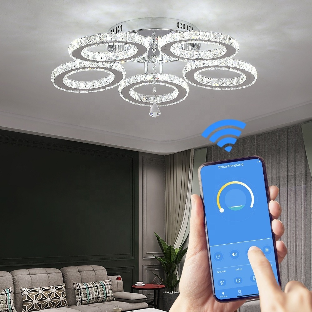 3000K-6000K Color Changeable Crystal Lamp App Remote Control Led Smart Ceiling Light For Home